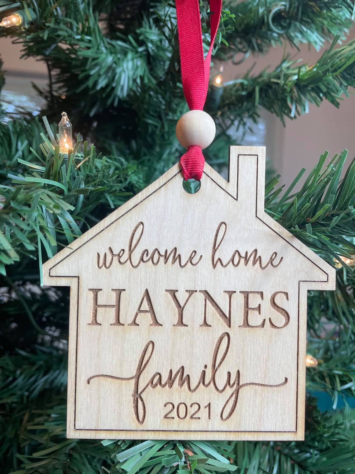 New Home Ornament - Welcome Home - Customizable - Wooden Family Name Ornament