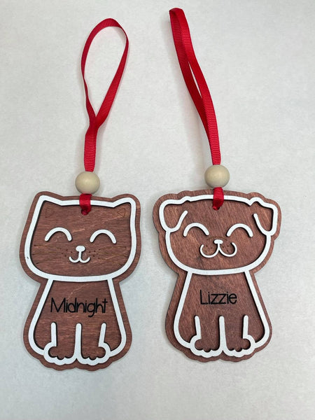 Cat/Dog Gingerbread Ornament - Fur baby - Customizable - Wooden Pet Name Ornament