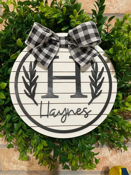 Monogram Sign and Ornament Set - Farmhouse Shiplap Buffalo Plaid - Customizable Monogram