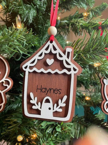 Gingerbread Boy/Girl/House Ornament - Customizable - Wooden Name Ornament