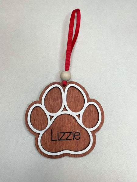 Paw Print Gingerbread Ornament - Fur baby - Customizable - Wooden Pet Name Ornament