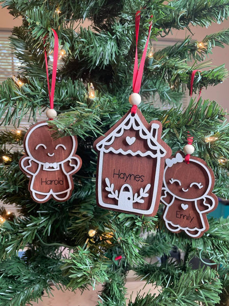 Gingerbread Boy/Girl/House Ornament - Customizable - Wooden Name Ornament