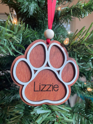 Paw Print Gingerbread Ornament - Fur baby - Customizable - Wooden Pet Name Ornament