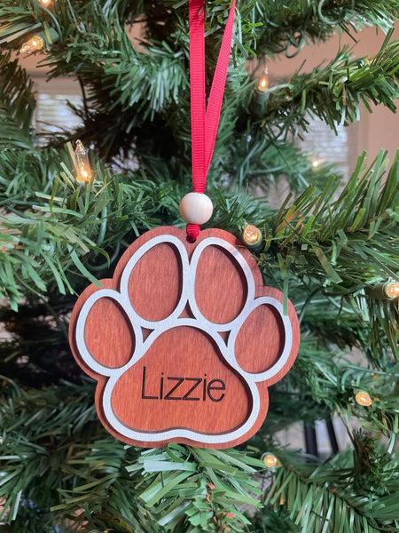 Paw Print Gingerbread Ornament - Fur baby - Customizable - Wooden Pet Name Ornament