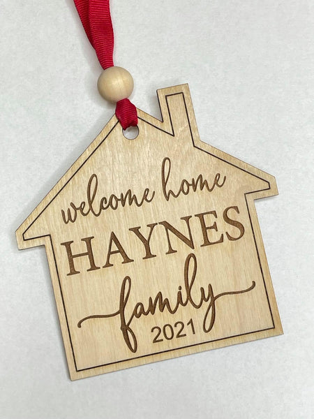 New Home Ornament - Welcome Home - Customizable - Wooden Family Name Ornament