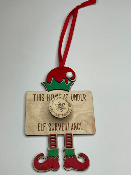 Elf Surveillance Ornament - Santa/Elf Cam - Wooden Ornament