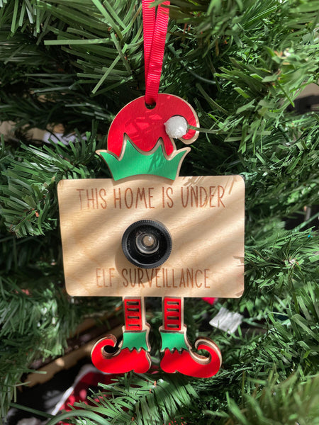 Elf Surveillance Ornament - Santa/Elf Cam - Wooden Ornament