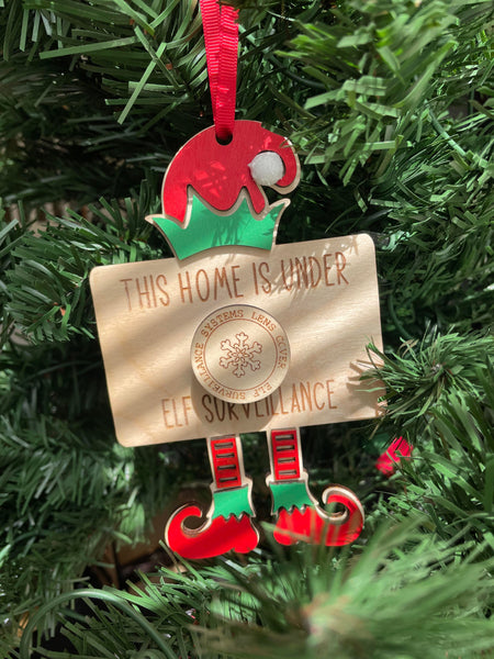 Elf Surveillance Ornament - Santa/Elf Cam - Wooden Ornament