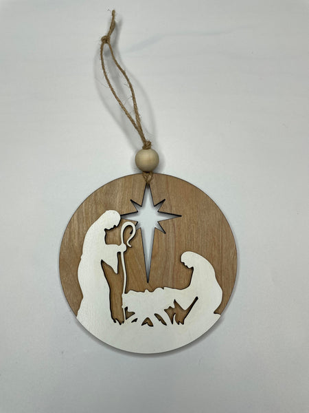 Away in a Manger Ornament - baby Jesus - Wooden Religious Ornament