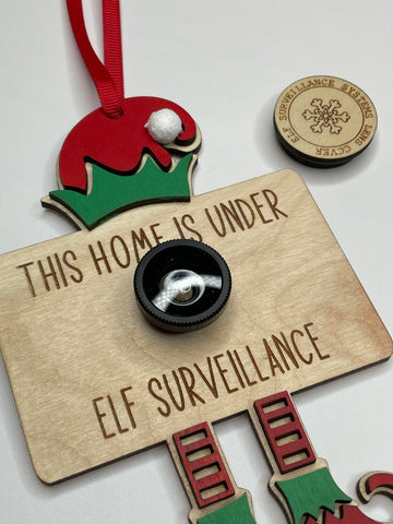 Elf Surveillance Ornament - Santa/Elf Cam - Wooden Ornament