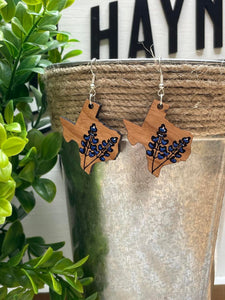 Texas Bluebonnet Earrings - Cherry dangle earrings - Hand Painted