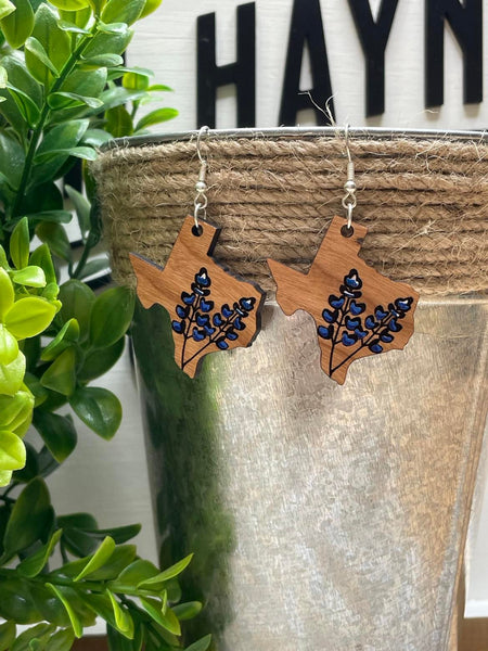 Texas Bluebonnet Earrings - Cherry dangle earrings - Hand Painted