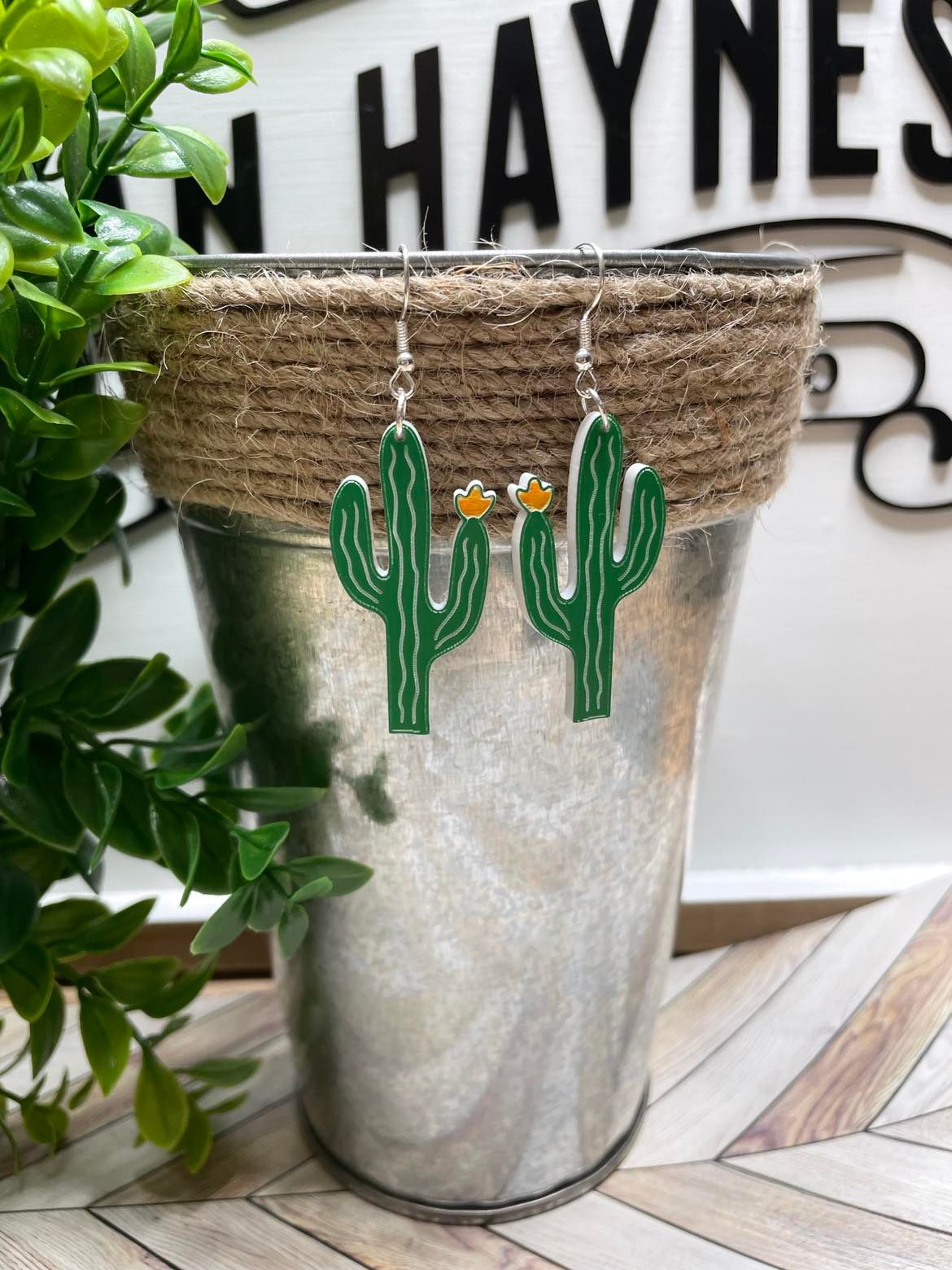 Saguaro Cactus Earrings - Dual Color Acrylic dangle earrings - Hand Painted