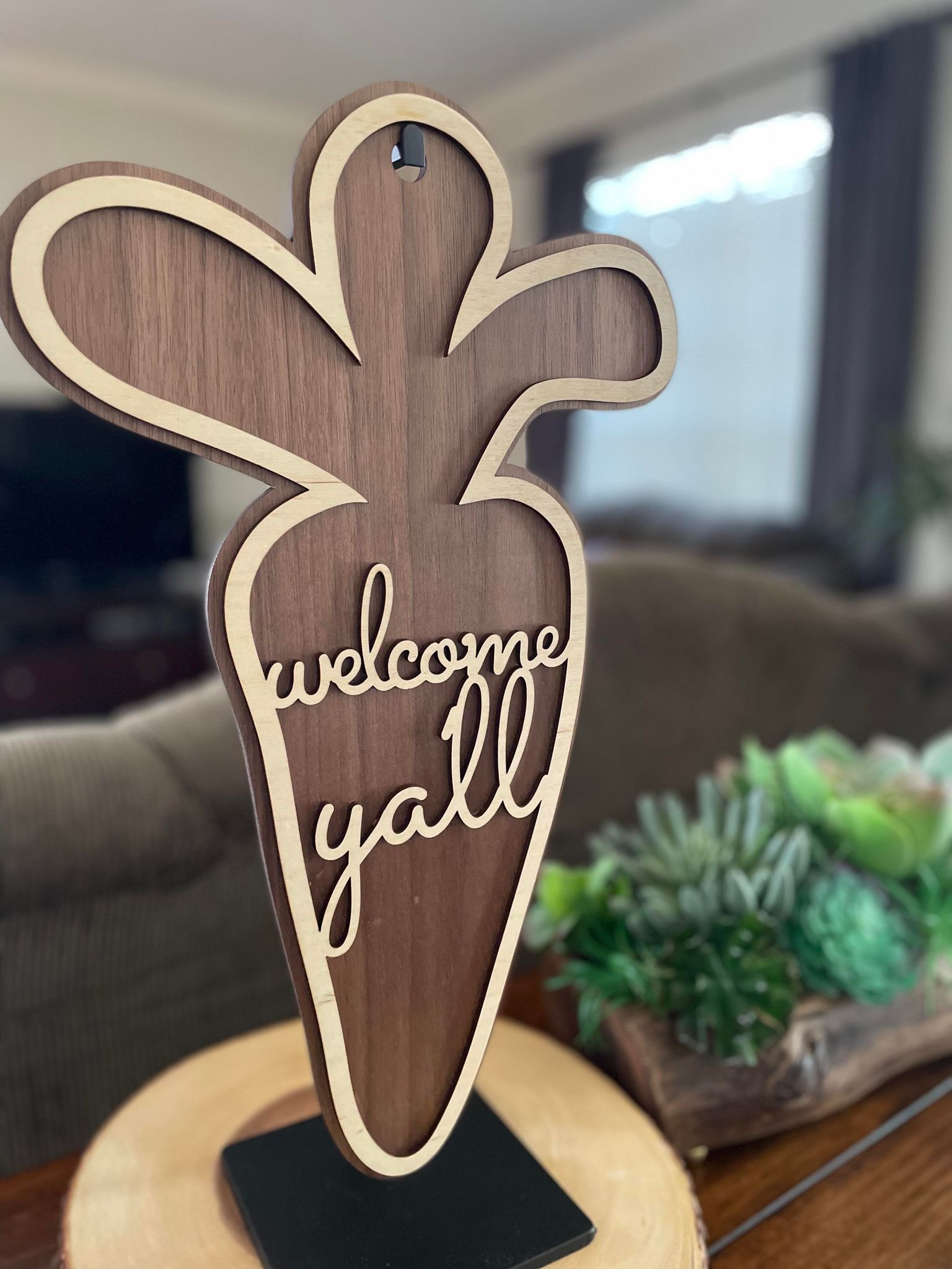 Wooden Carrot Welcome Sign - Welcome Ya'll - Easter/Spring Sign