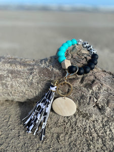 Heifer Keychain - Keyring - Silicon Cow Print- Black, Teal, and Cow