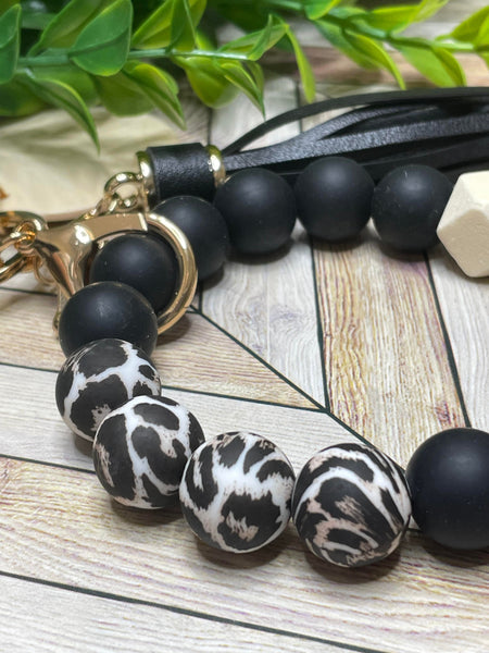 Spotted Keychain - Keyring - Silicon Leopard Print- Black and Leopard