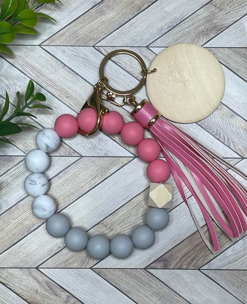 Marble Keychain - Keyring - Silicon Marble - Teal and Pink