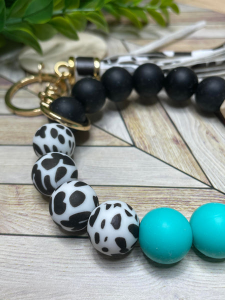 Heifer Keychain - Keyring - Silicon Cow Print- Black, Teal, and Cow