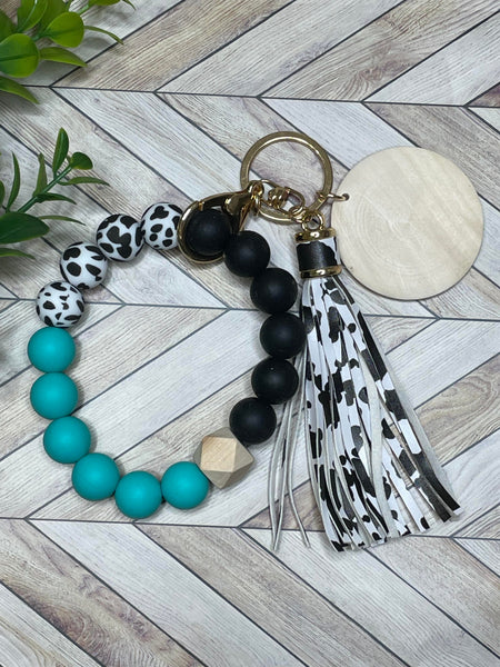 Heifer Keychain - Keyring - Silicon Cow Print- Black, Teal, and Cow