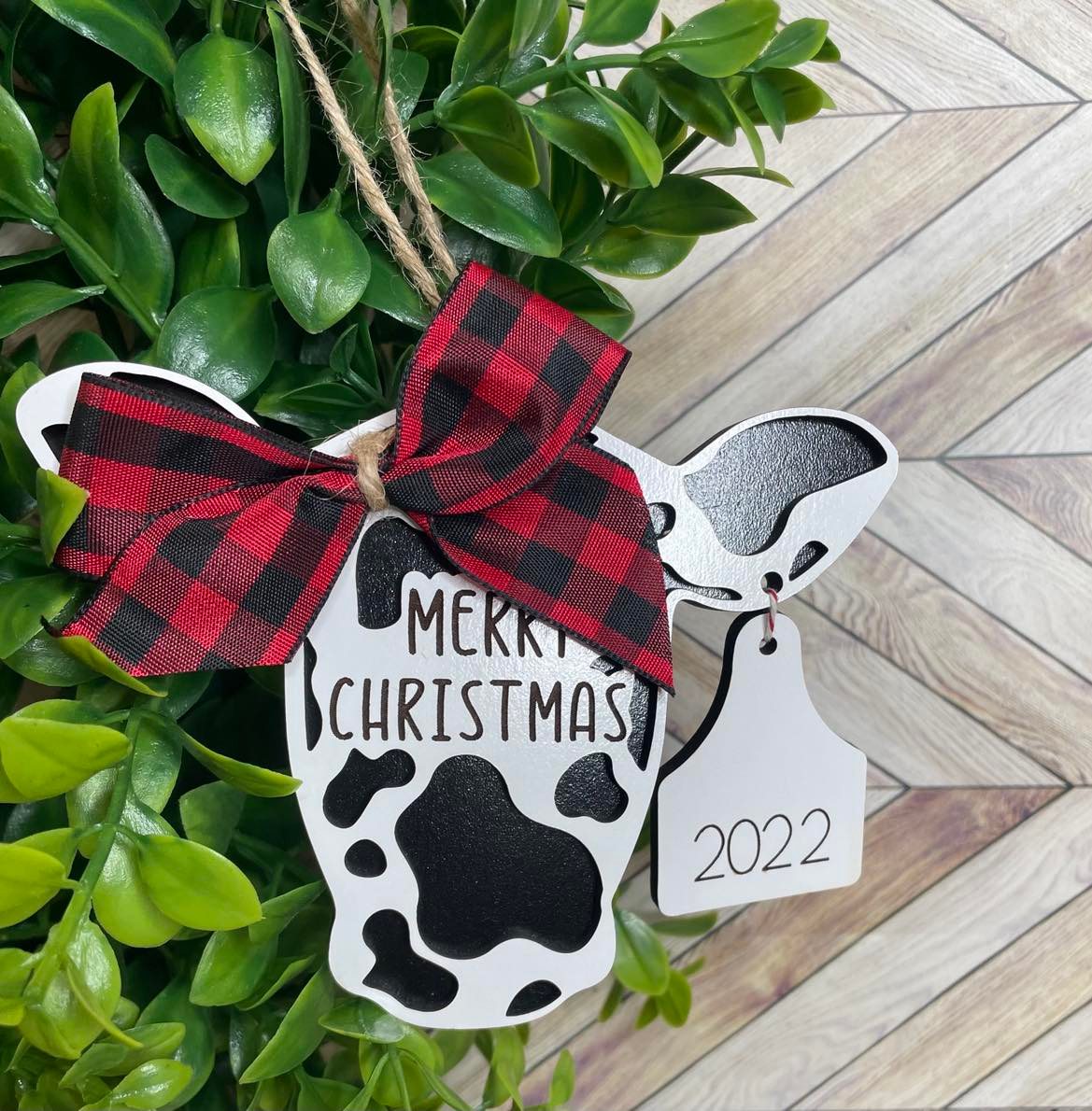 Christmas Cow Ornament - Merry Christmas 2022 - Wooden Cow Ornament